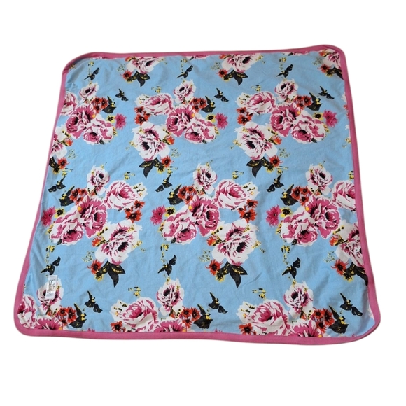 Baby Be Mine Blue Floral Pink Floral Roses Blanket 31" x 31" Reversible Nursing - Picture 1 of 5